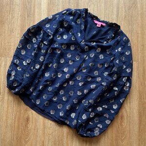 Lilly Pulitzer Giana Silk Long Sleeve Blouse Navy Metallic Women’s Size XXS